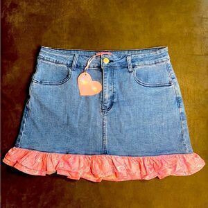 Sugar Thrillz Tickled Pink Denim Mini Skirt